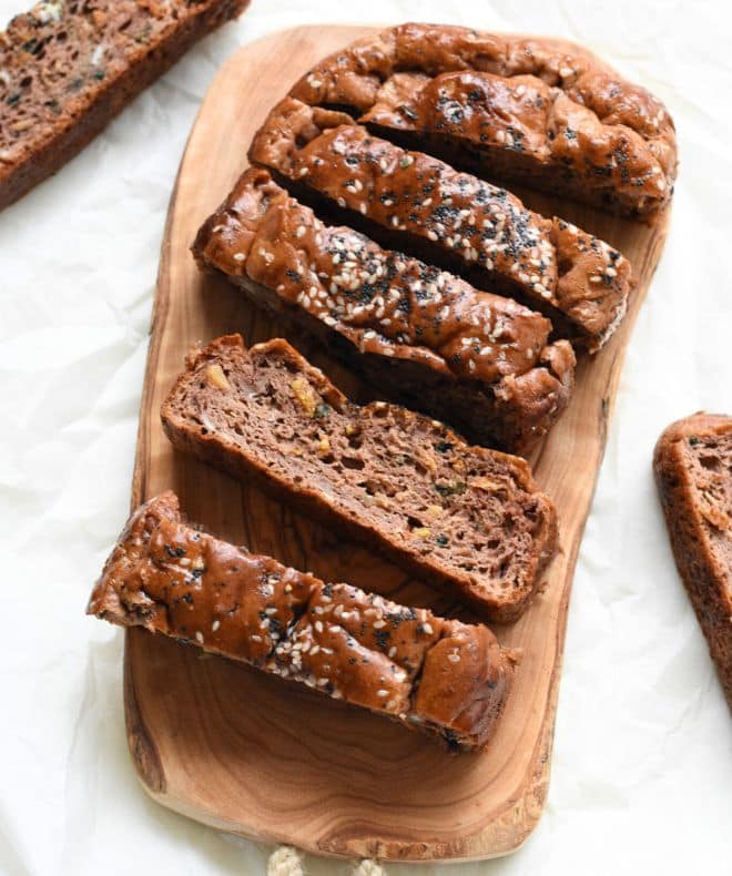 Flourless Tahini Bread on a board