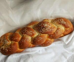 challah on a white tablecloth