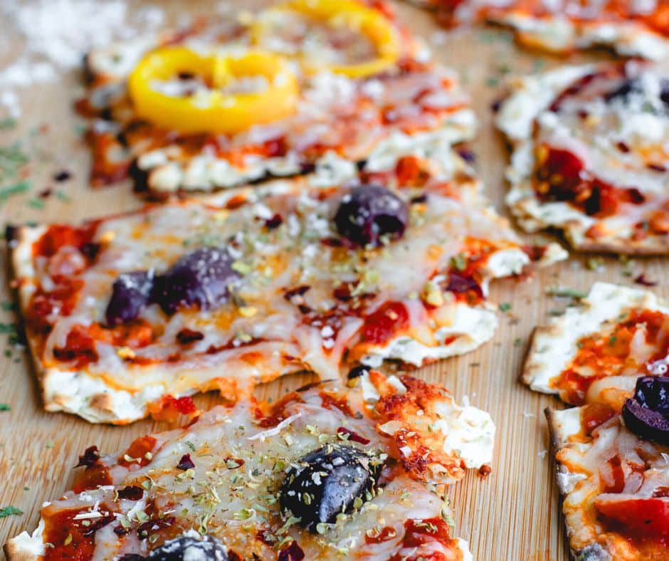 Matzo Pizza on a cutting board