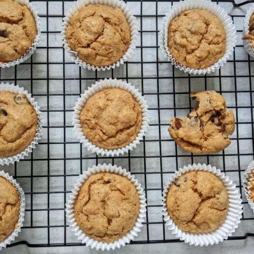 Healthy Banana Muffins on a cooling rack