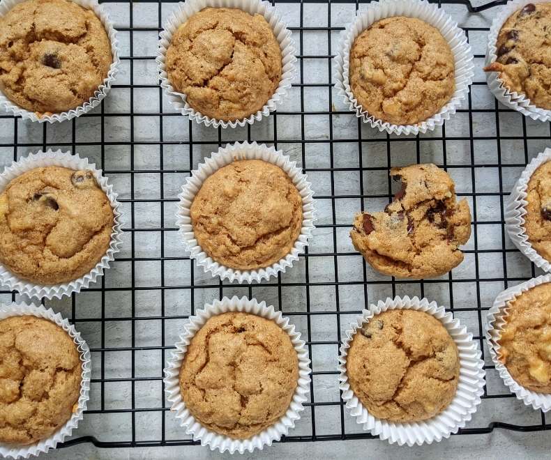 Healthy Banana Muffins on a cooling rack