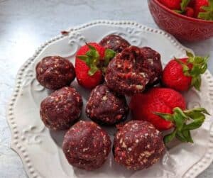 No-Bake Date Strawberry Energy Balls on white plate