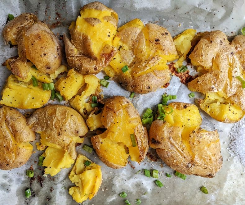Smashed Potatoes on parcment paper