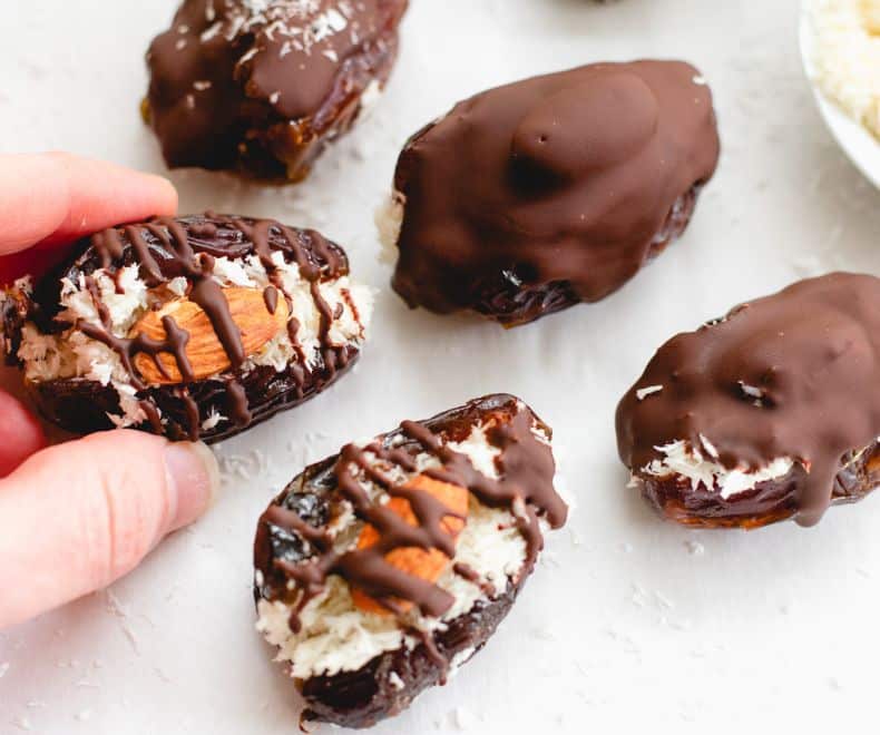 Healthy Almond Joy Candy Bars on a white paper