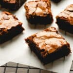 Flourless Passover Brownies on a white paper