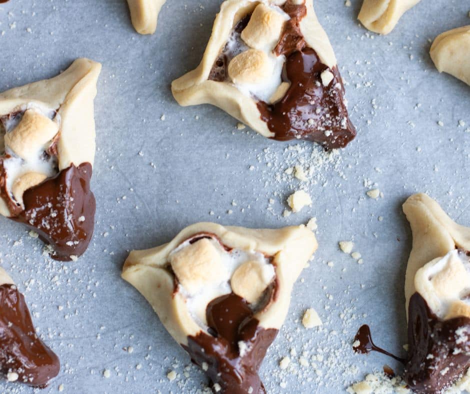S'mores-Hamantaschen on a white paper 