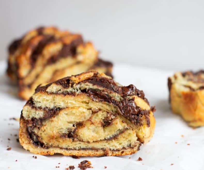 Double-Chocolate-Babka on a white paper