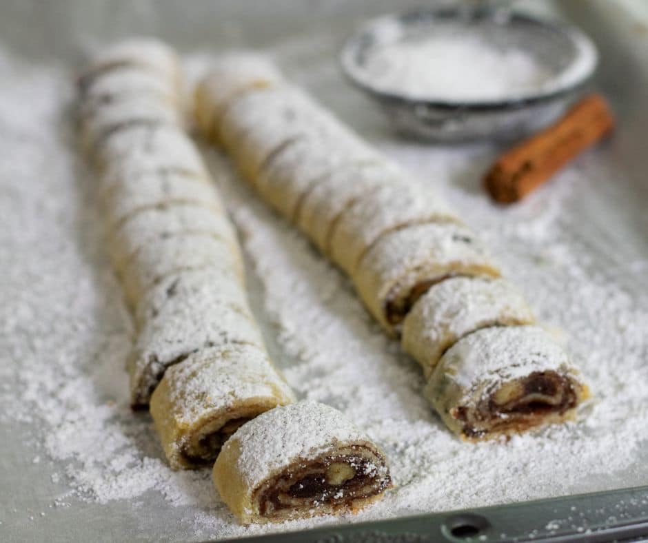 Rosh Hashanah rolled Cookies with powdered sugar