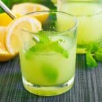 Limonana- Israeli Mint Lemonade in a glass decorated with lemon