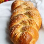 Challah on a white tablecloth