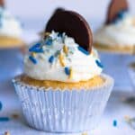 Hanukkah Cupcakes in a silver cup with whipped