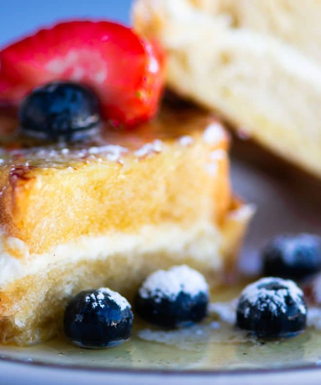 Stuffed Challah French Toast with maple syrup