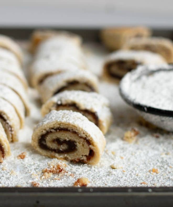 Israeli Chocolate Swirl Cookies with powdered