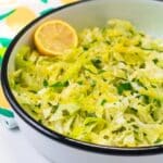 Israeli White Cabbage Salad in a white bowl