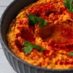 Sweet Potato Hummus in a gray bowl