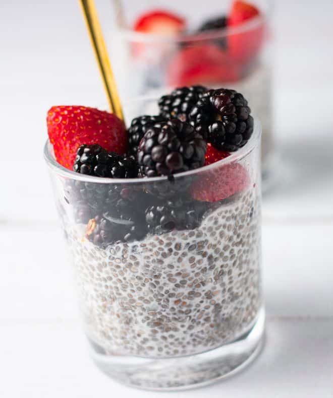 Chia pudding in a cup with berries