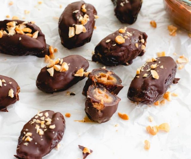 Healthy Snickers Bars on a white paper