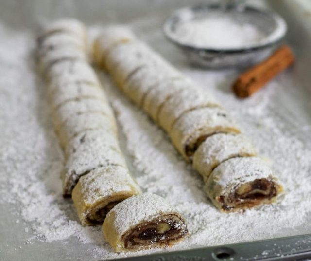 Rosh Hashanah rolled Cookies with powdered sugar